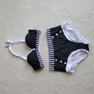 2 piece black and white swimsuit